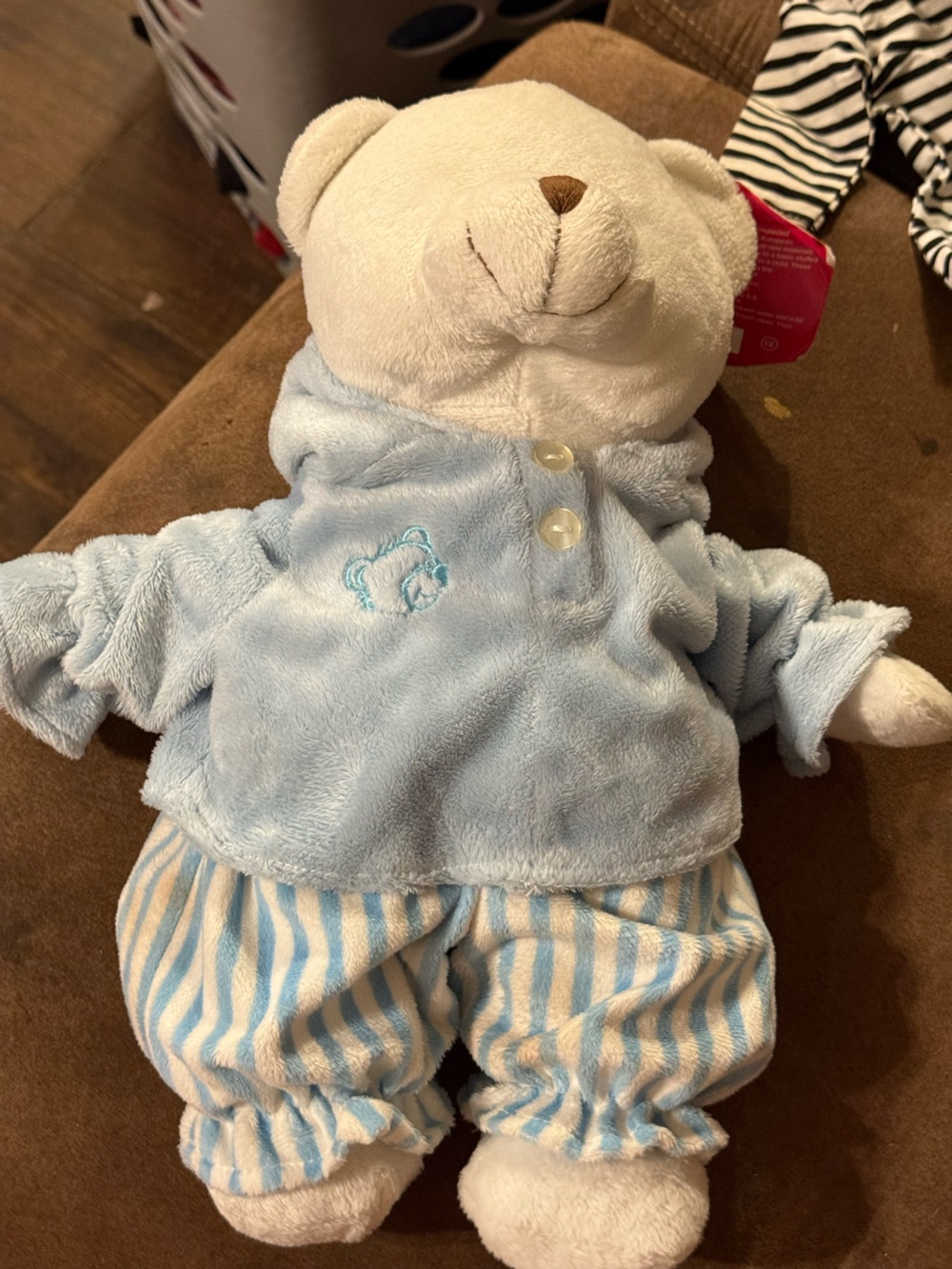 Vintage Kuddle me toy  Plush Bear in Light Blue and White Pajamas